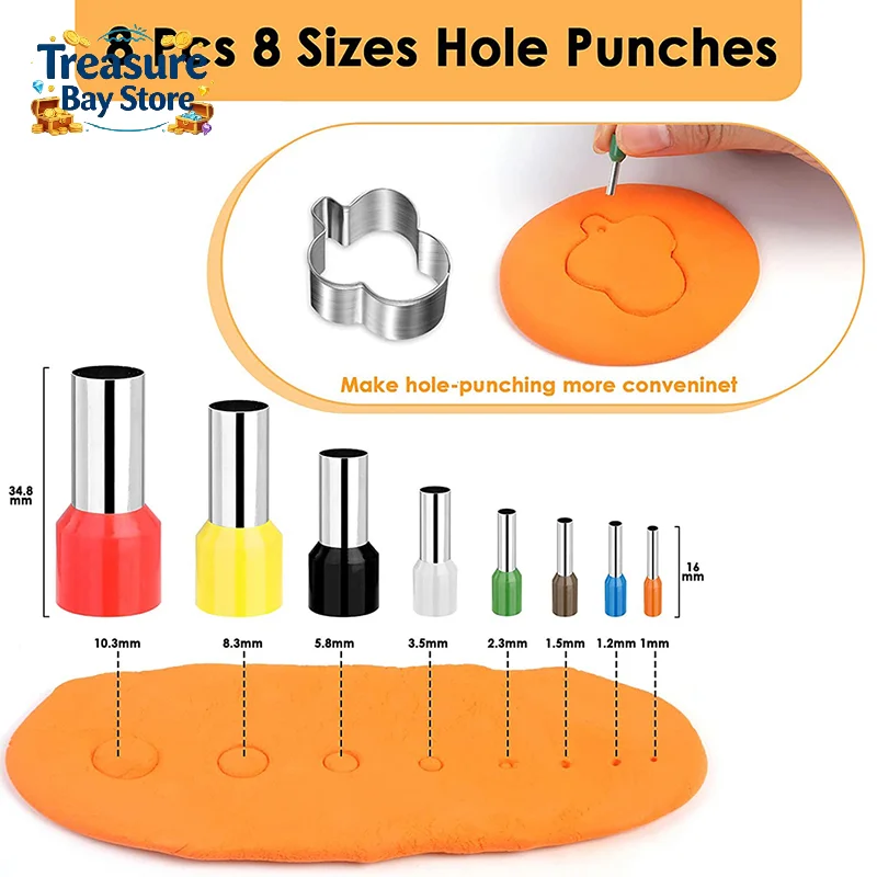 8 Pcs 8 Sizes Polymer Clay Cutter Molds Hole Punches Tool Set DIY Polymer Clay Earrings Making Craft Handmade