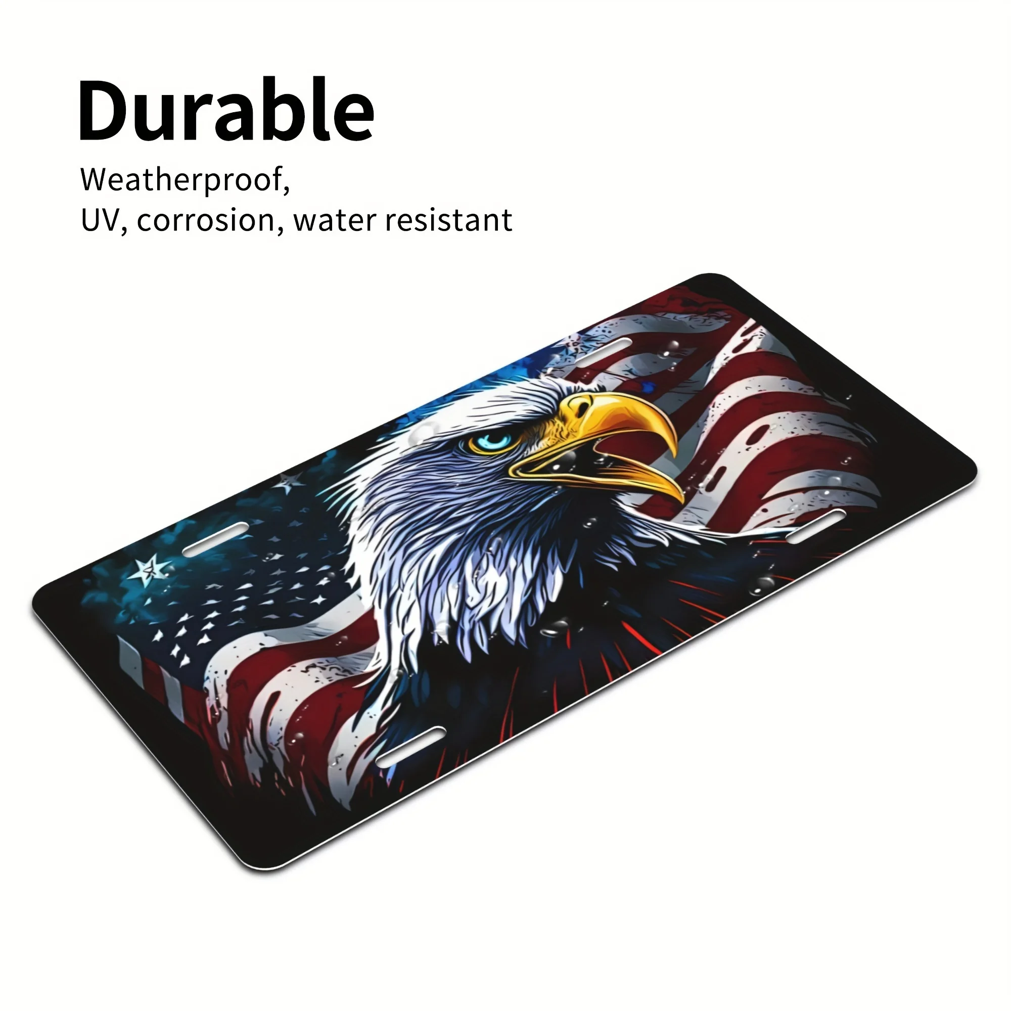 American Flag & Eagle Aluminum License Plate - Patriotic Decorative Metal Front Tag, Vintage Style, , Wall-Mountable, for Home,