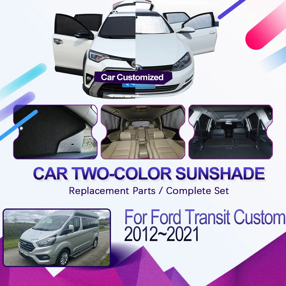 For Ford Transit Custom L2H2 L1H1 2012~2021 Car Coverage Sunshade Black Silver Auto Sunscreen Window Sunshades Cover Accessories