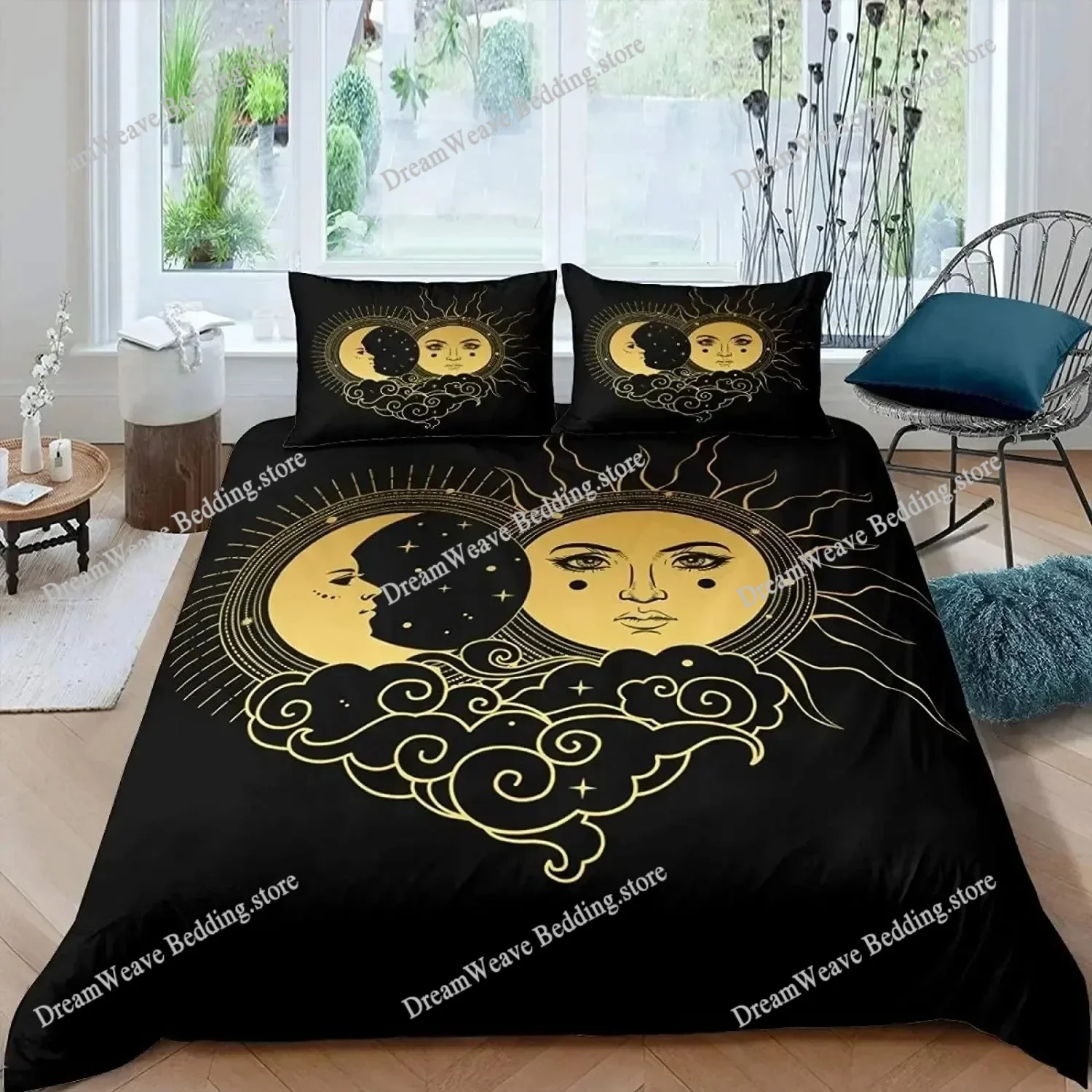 

Mandala Duvet Cover Set Yellow Sun Moon Bohemian Exotic Twin Bedding Set Bedclothes for Teen Polyester 3D Print Quilt Cover