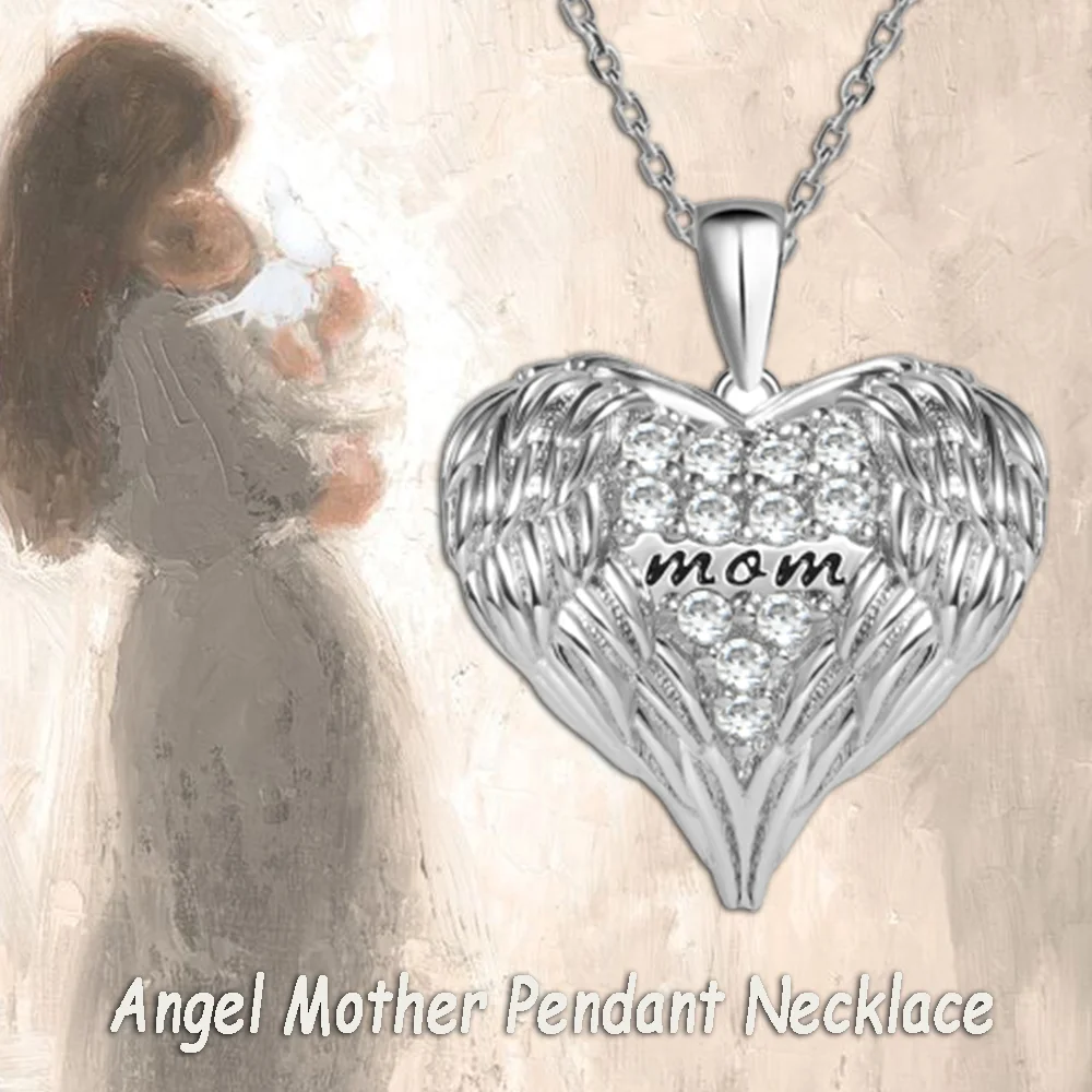 Fashionable and Exquisite Angel Mom Heart Pendant Necklace Christmas Mother's Day Perfect Birthday Gift for Mom Girls Women