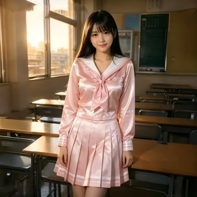 Shiny Pink Mini Prom Dress Long Sleeve Sailor Collar Pleated Skirt Japanese School Girl Cosplay Costume Customized