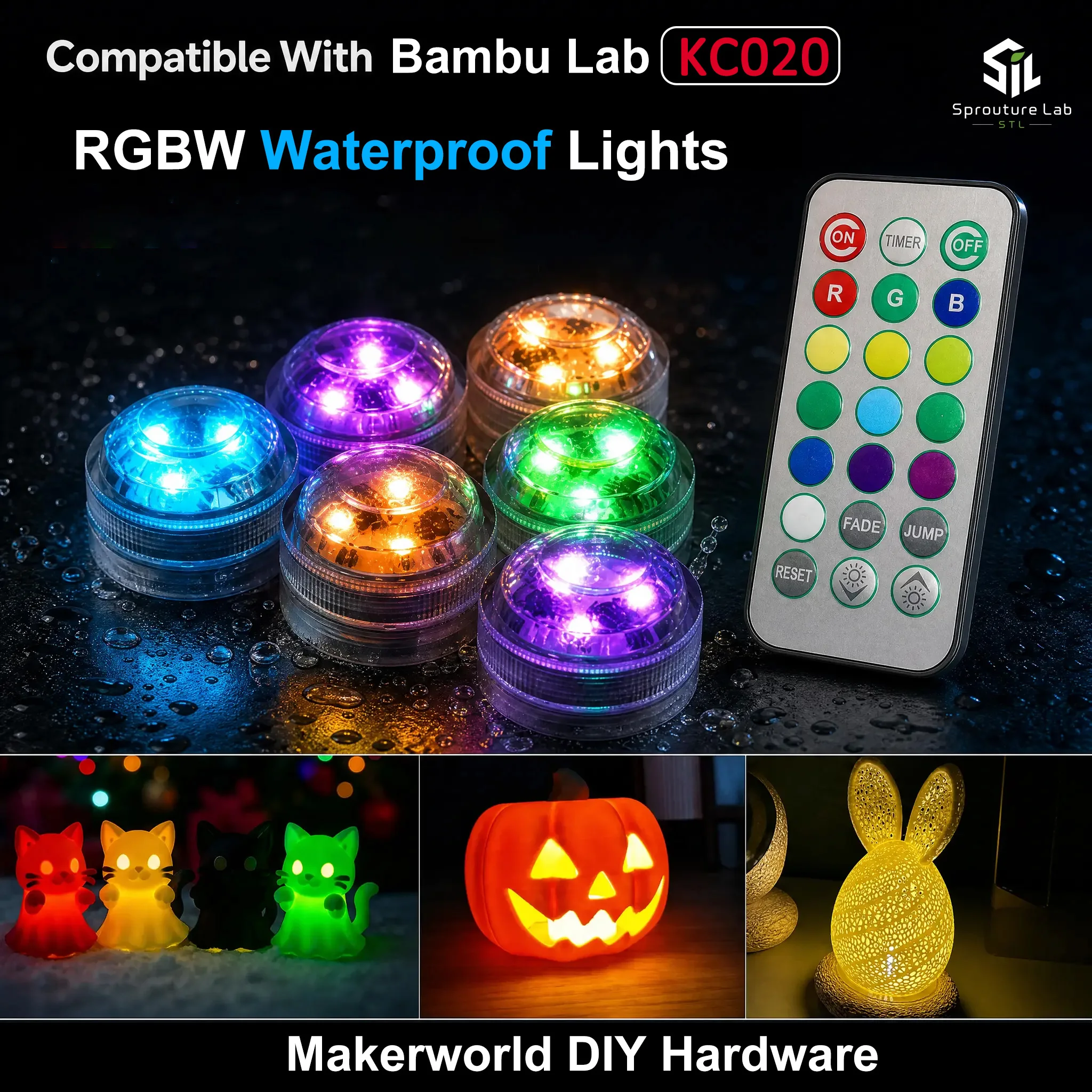 Waterproof Lights For Bambu Lab RGBW LED KC020 multicolour for Bambu Lab Kit001 Creator Hardware DIY Model Light Kit 3D Parts