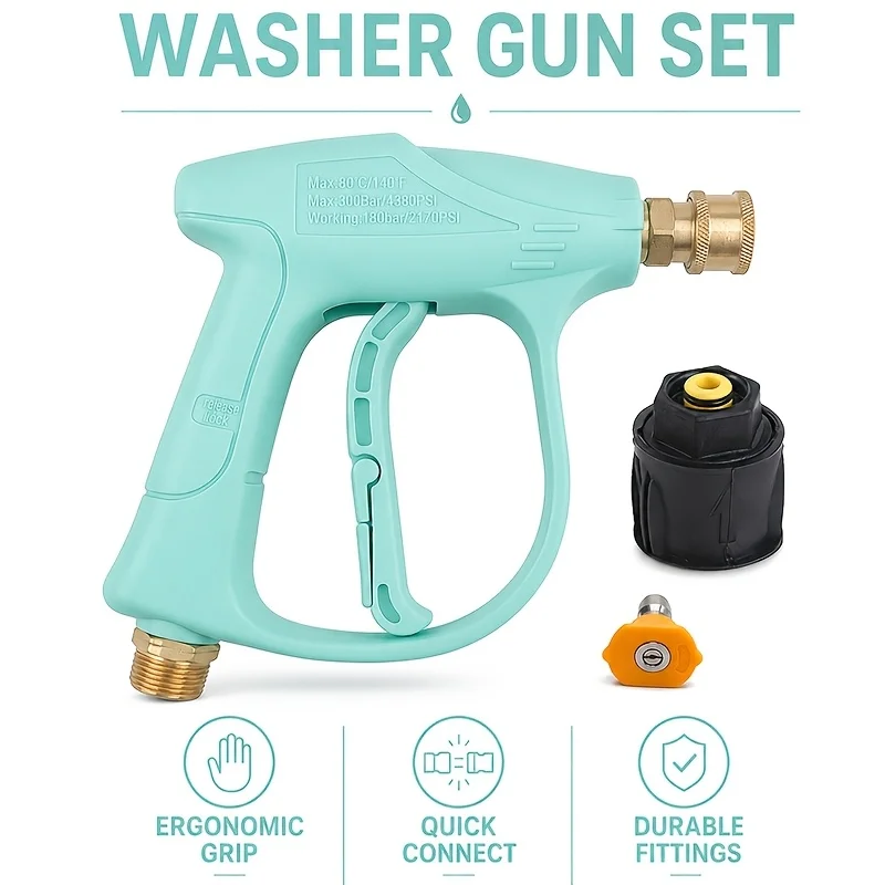 Professional 3000PSI Short Pressure Washer Gun with M22‑14 Connection, Powerful Washing for Car, Courtyard & Wall Surfaces