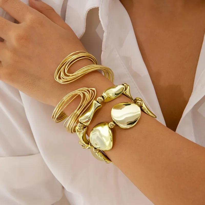 3pcs/set Trendy and Unique Open Cuff Bracelets with Irregular Chain, Suitable for Female Dance Parties, Gatherings, and Gifts
