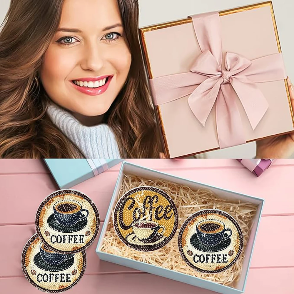 8 Pieces/Set of Diamond Painted Coaster Set Acrylic Coffee Cup Painted Coaster (With Holder) - DIY Diamond Art Craft Kit for Hom view 6