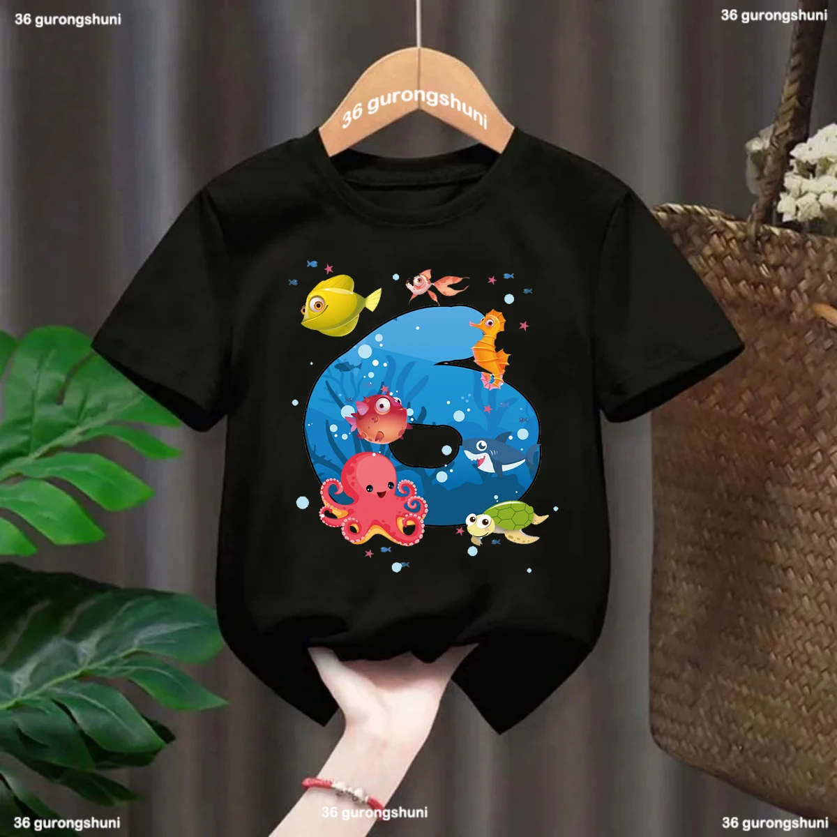 Camiseta Kawaii de animales marinos para niño y niña, ropa Unisex de calamar, sepia, 2, 3, 5, 6 °, regalo de feliz cumpleaños, novedad