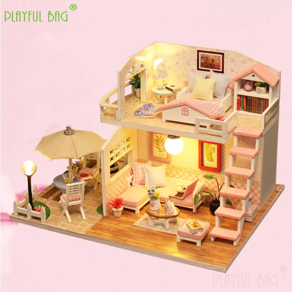 DIY 나무 수제 미니 빌라 모델 조립 cCreative 선물 3D 퍼즐 어린이 장난감 집 빌딩 블록 테이블 장식품 HG376