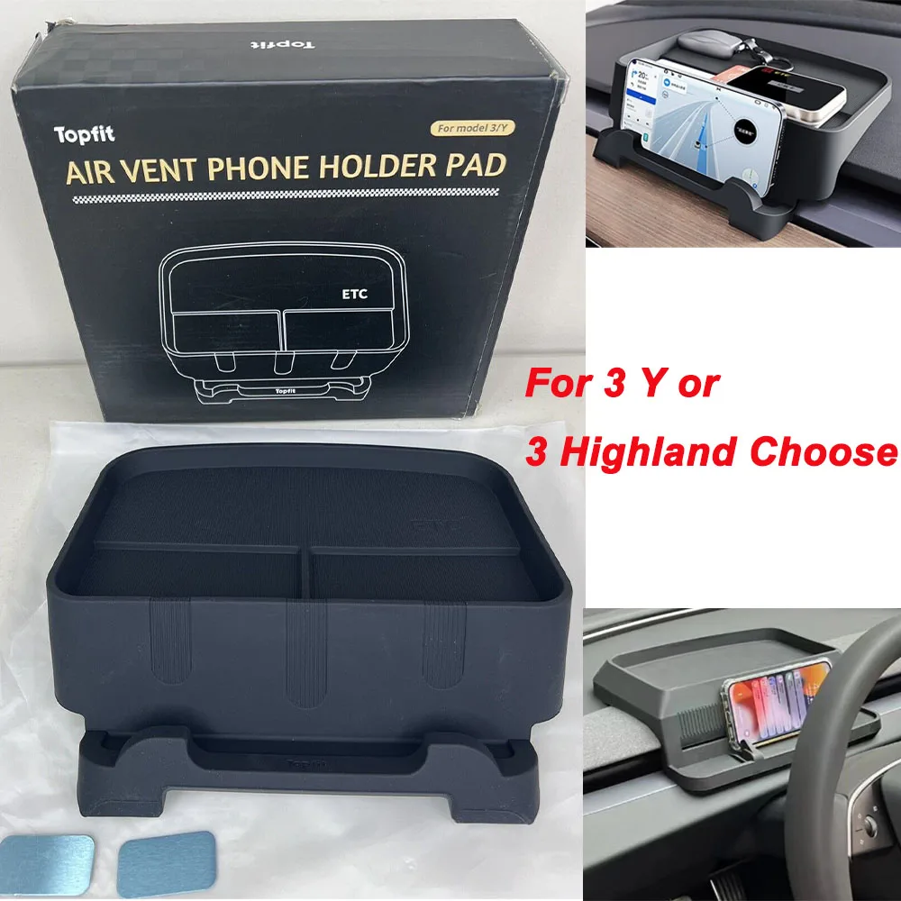 

For Model 3 Model Y, 3 Highland Air Vent Removable Dash Instrument Panel Tray Organizer Tissue Box Phone ETC Sunglasses Holder