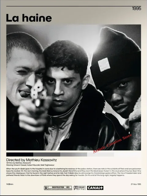 La Haine 1995 Filmprints De Haat Vintage Posters Franse Misdaadfilm Drama Film Wanddecoratie Afbeelding Canvas Schilderij Slaapkamer Huisdecoratie