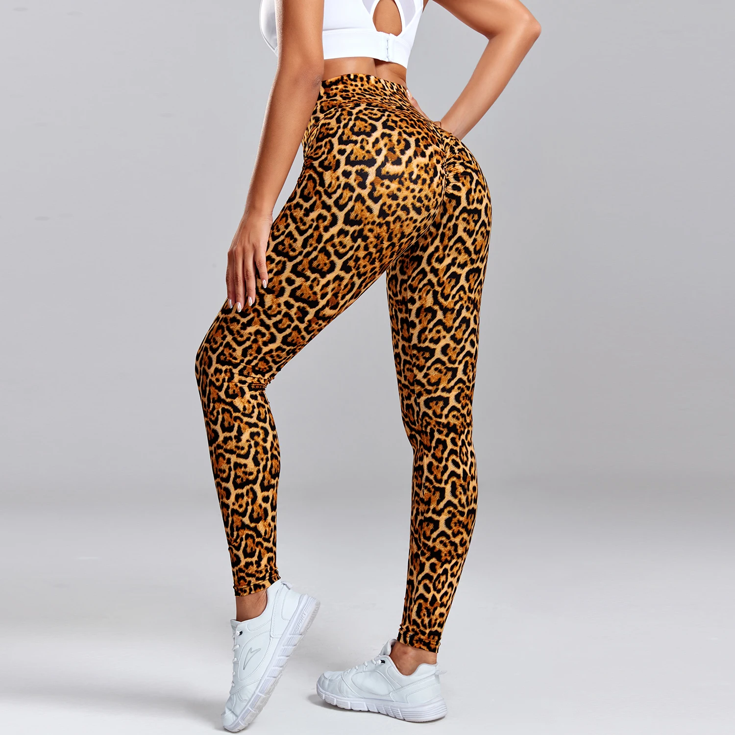 Wzór w cętki legginsy Fitness kobiety z wysokim stanem Sexy spodnie do jogi Scrunch tyłek Leggins siłownia Jogging oddychające ubrania damskie