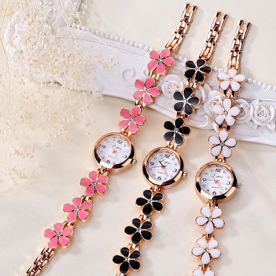 

Fashion Small Watches Women Luxury Rhinestone Flower Bracelet Stainless Steel Watchband Dress Female Clock Relojes Para Mujer