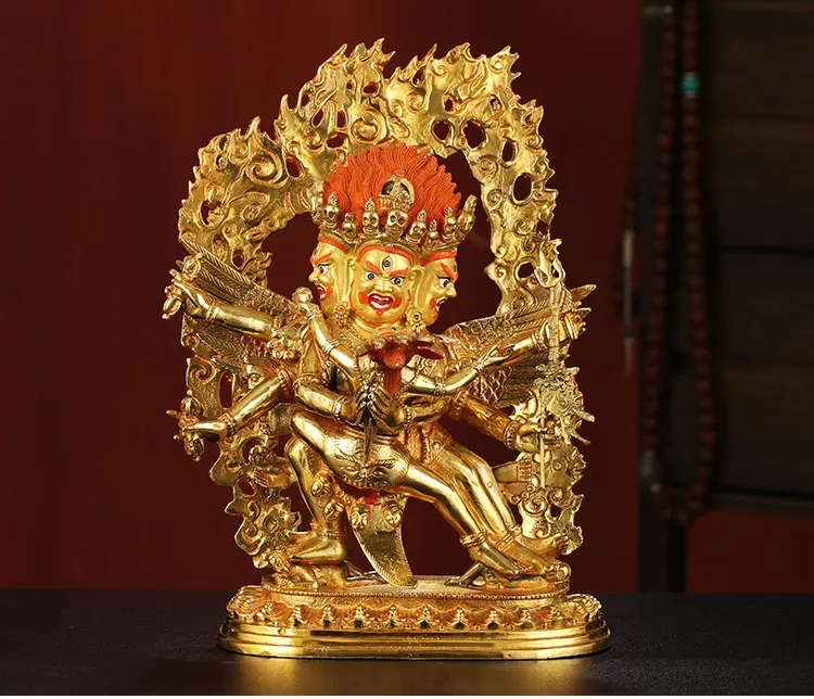 30CM large Asia buddha statue Temple all-powerful vajvakilaka Yamantaka safe good luck Gold plating copper