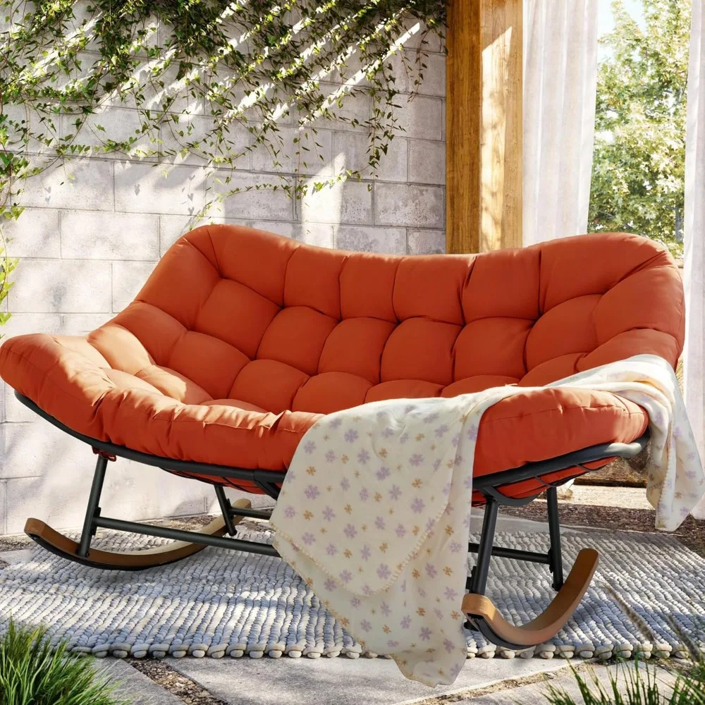 

Rocking Papasan Chair,Patio Rocking Chairs for 2-Person Indoor & Outdoor,Oversized Rocking Chair with Thicken Cushion and Steel