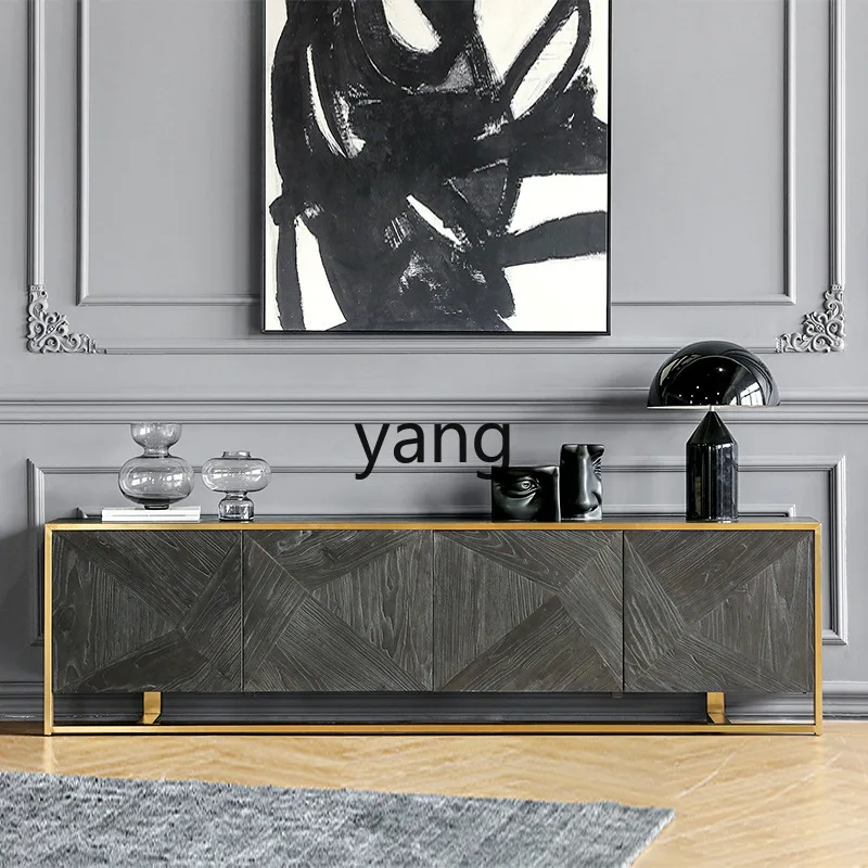 LMM light luxury wabi wind TV cabinet black American solid wood high style living room home