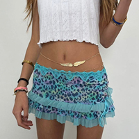 Women Fahsion Sexy Mini Short Skirt Low Waisted Leopard Print Ruffle Lace Edge Fashion Short Skirt