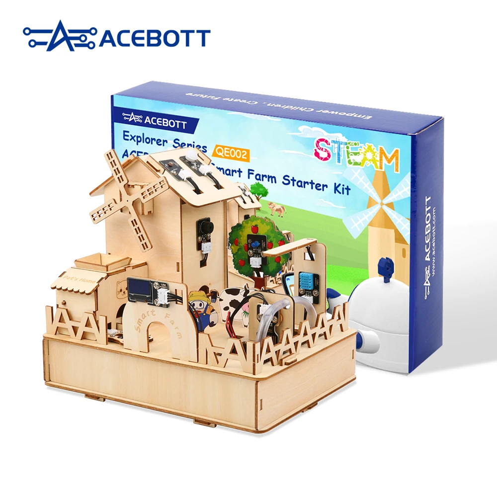 ACEBOTT ESP32 Smart Farm Starter Kit Robot STEM IoT STEAM Project Home Easy-Plug Blockly Programming Scratch for Arduino UNO R3