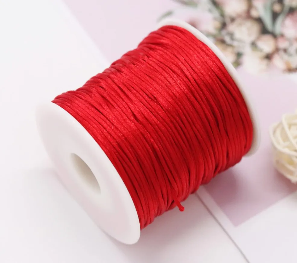 1mm 50meters roll Red Rope Satin Rattail Polyester Nylon Cords String Chinese Knot Cord DIY Bracelet Jewelry Making Supplies