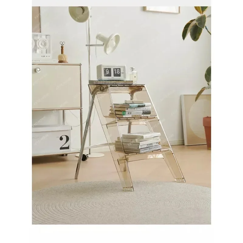 PC Plastic Clear Acrylic Crystal Upper Transparent Stepladder Step Ladder Household Three Ladder Multifunction Pedal Non Skip