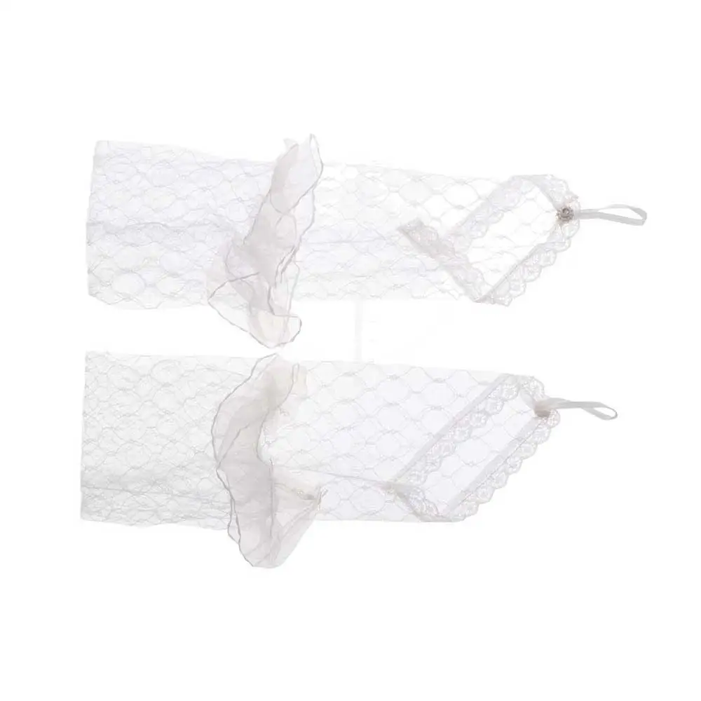 Mitaines de mariée pour femmes et filles, accessoires flexibles et élégants, protection solaire, gants blancs avec nœud en dentelle, à volants