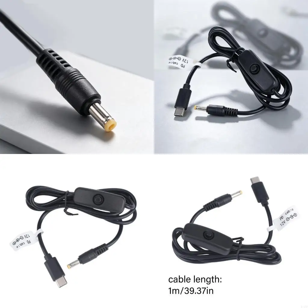 E1PF USB C 12V Round Tip Cable with On Off Control for Desk Use Daily