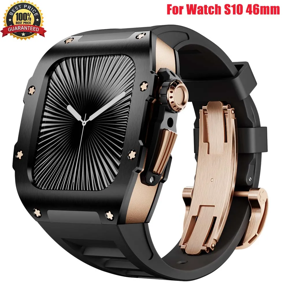 NEW Stainless steel Case For Apple Watch series 10 46mm, Luxury Protector Modification Kit, Mille Fashion Silicone strap iWatch
