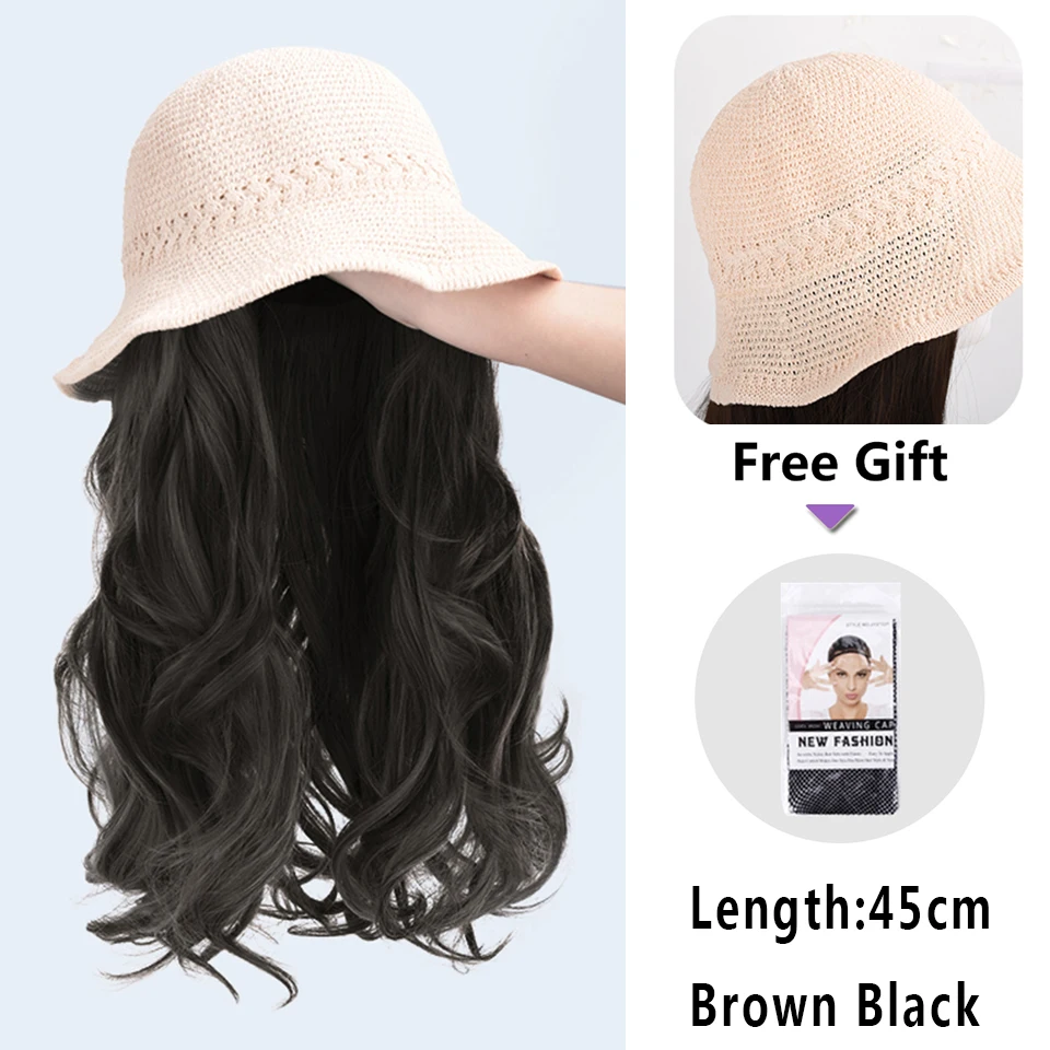 LUPU Long Synthetic Fluffy Natural Curly Wave Heat Resistant Hair Wigs With Hat  Braided Cap Naturally Connect Hat Wig For Women