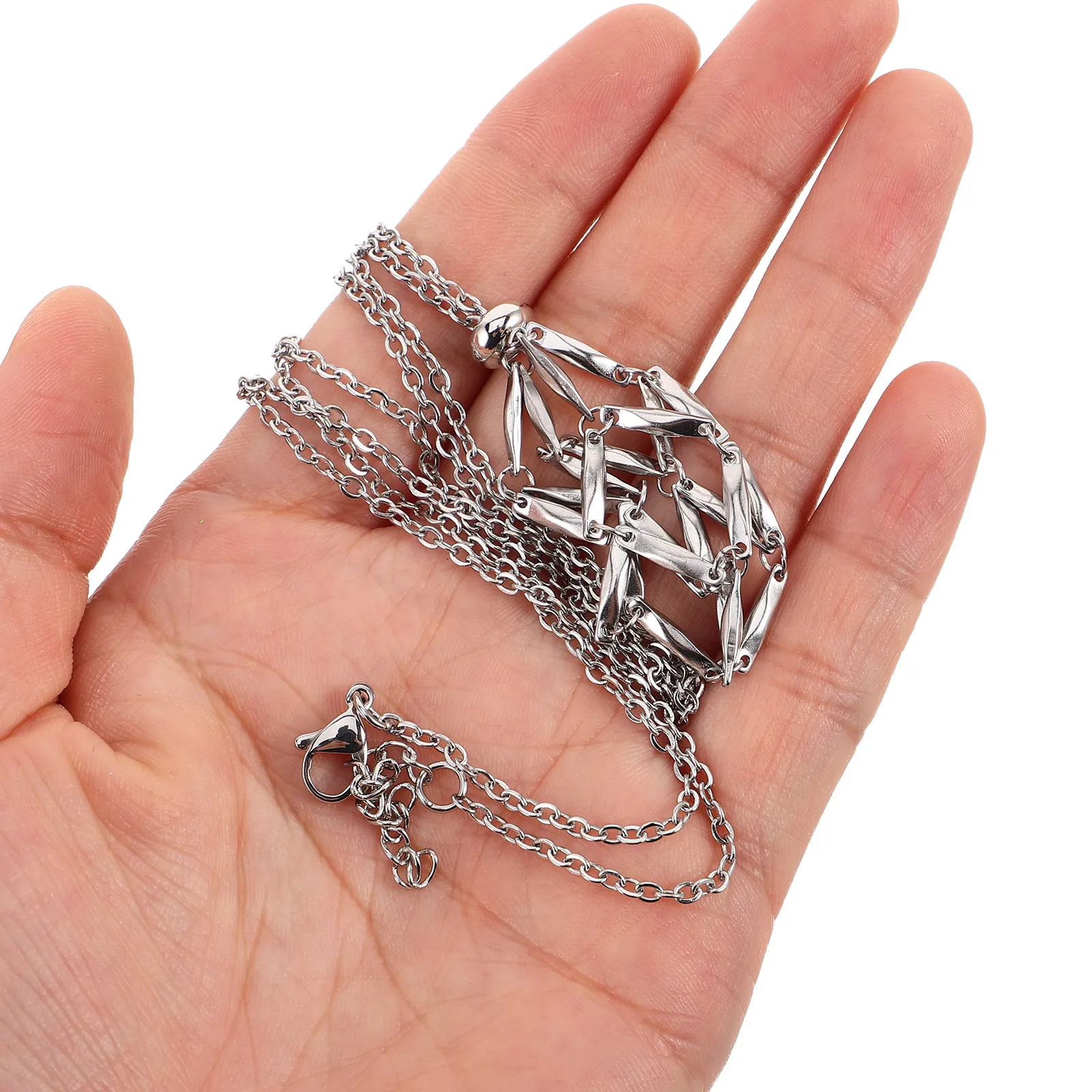 

3Pcs Fishnet Cage Necklace Stainless Steel Adjustable Chain Crystal Pendant Jewelry Making Kit Capturing Crystals Charm Holder