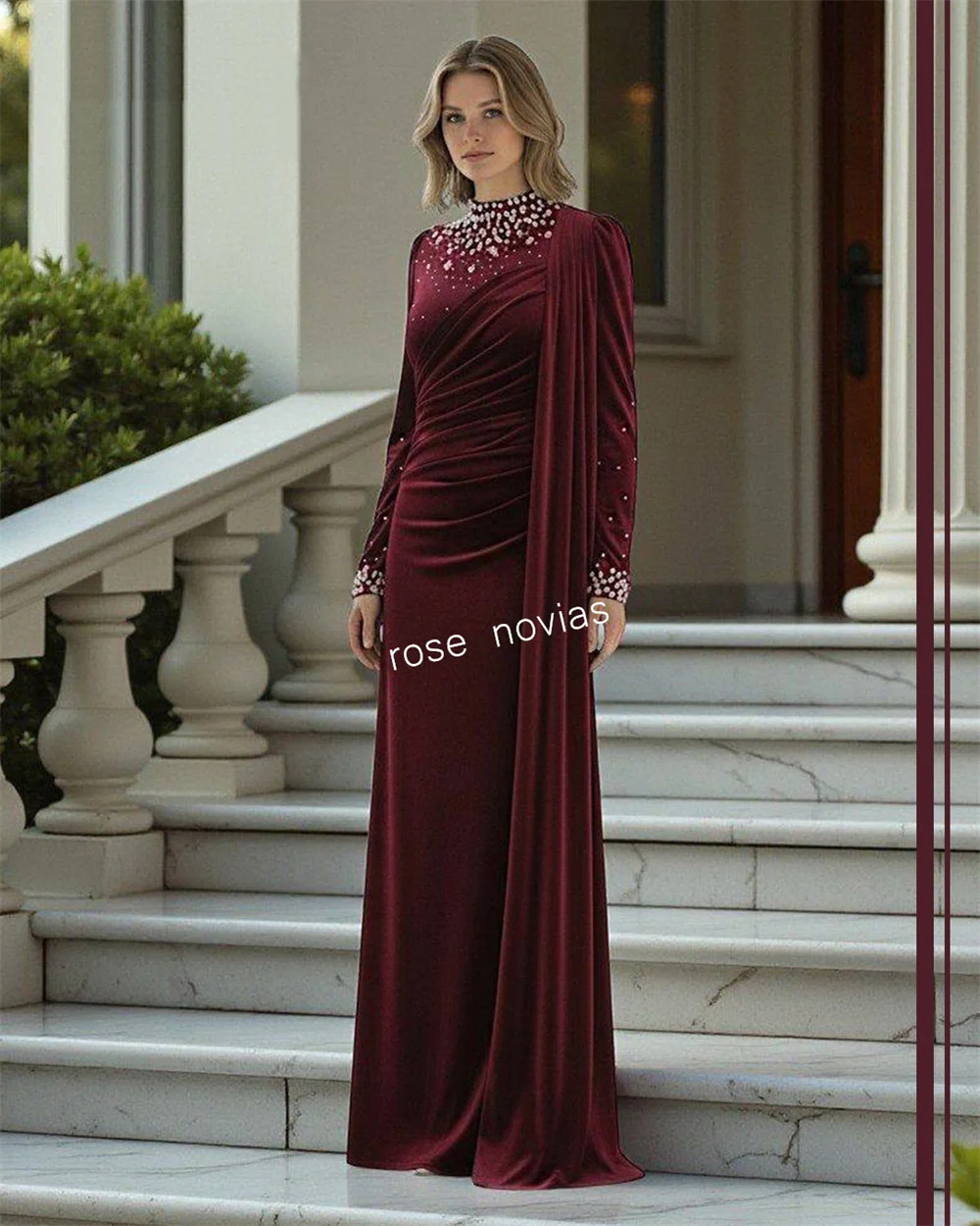 Customized Classic Women Luxury Evening Dress Sparkle High Collar Long Dresses Bespoke Occasion Elegant Party Wedding Guest Gown