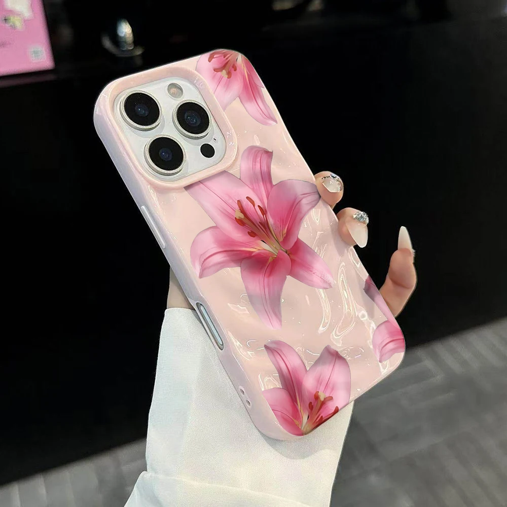 Luxuriöse Romantische Lilien-Blumen-Handyhülle für iPhone 17 16 15 14 13 12 11 Pro Max 14 Plus 17 Air Falten-Wellen Weiche Silikonhülle – Detail 3