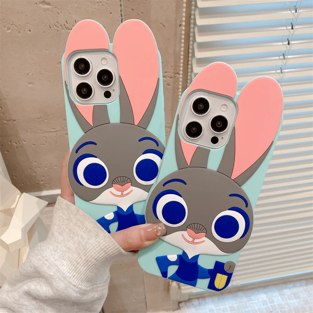 

Cute 3D Long Ears Rabbit Silicone Shockproof Cover for iPhone 17 Pro 15 Max 13 14 16 Pro Max Fundas Cartoon Protective Cover