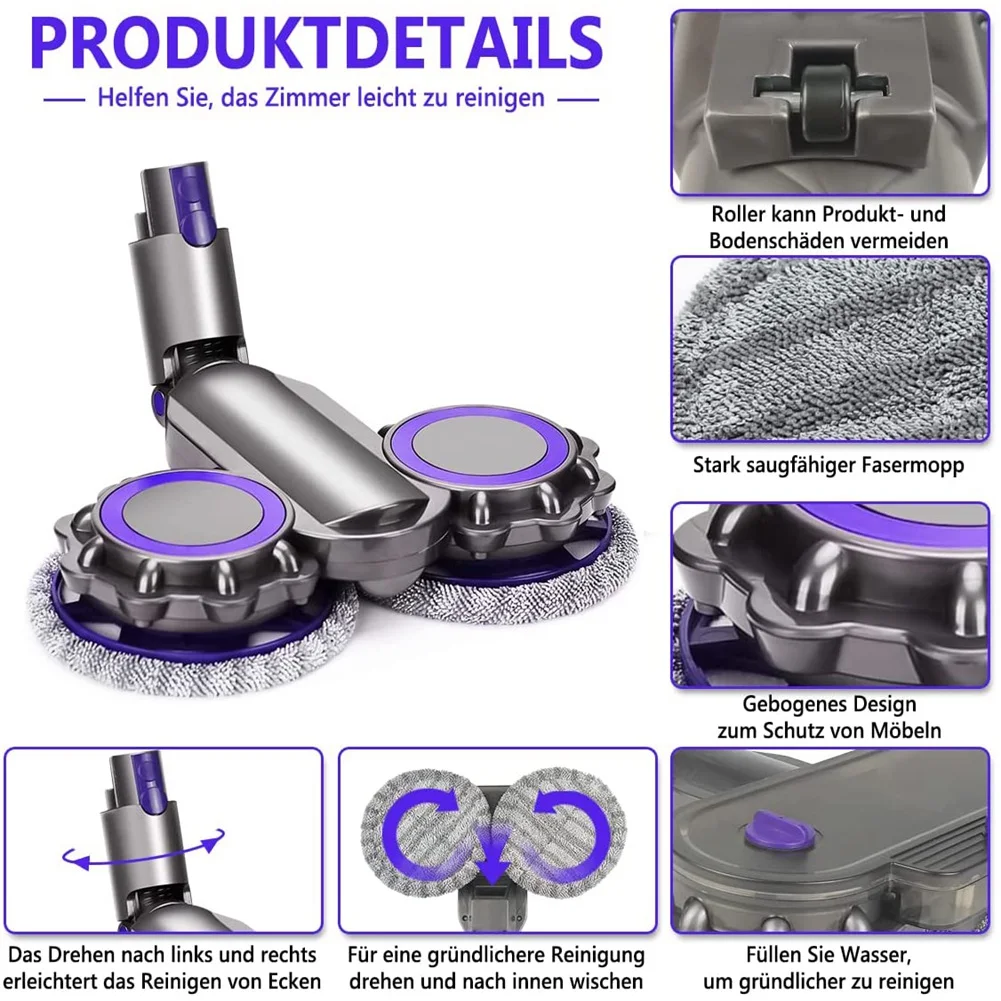 Acessório de esfregão para Dyson V7 V8 V10 V11 V15 Peças de reposição para aspirador de pó sem fio Cabeça de esfregão elétrico Acessórios de escova