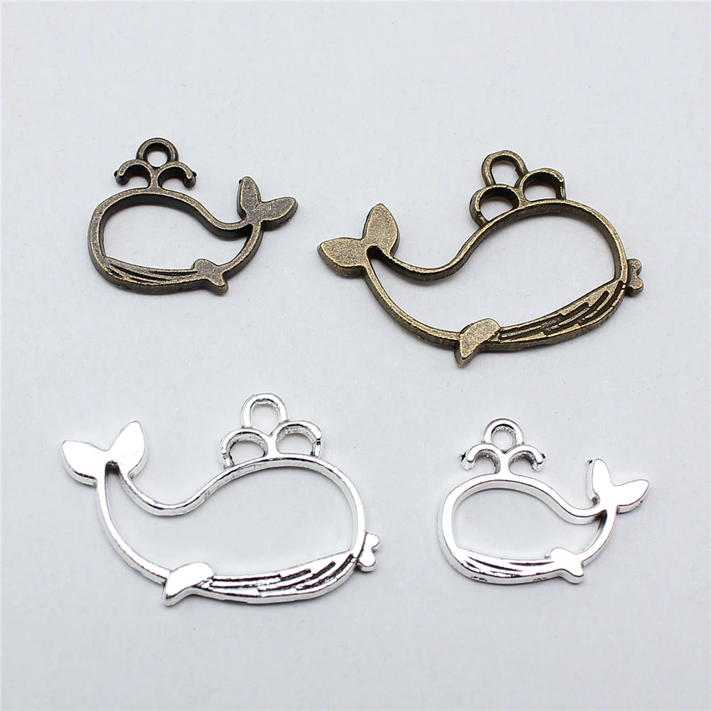 10 Stück hohle Wal Charms Antik Silber Farbe Anhänger DIY Handwerk machen Erkenntnisse handgemachte tibetische Schmuck für Schmuckherstellung