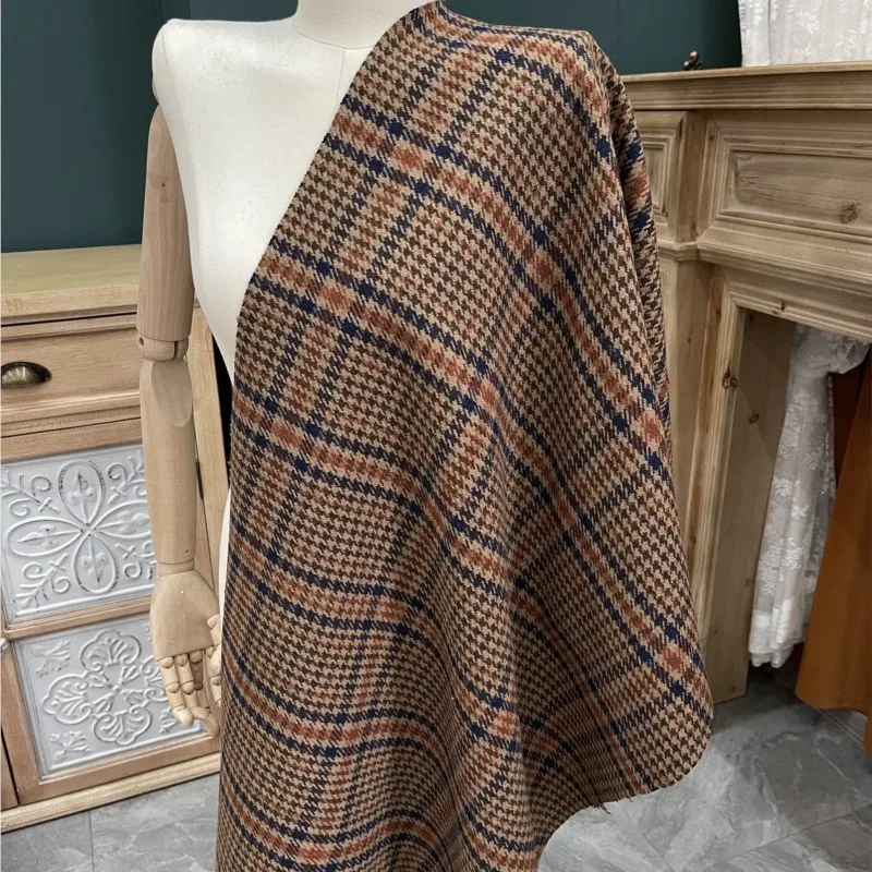 Thick Pattern with Brown Color Large Plaid Wool Woolen Cloth Coat Suit Vest Fabric