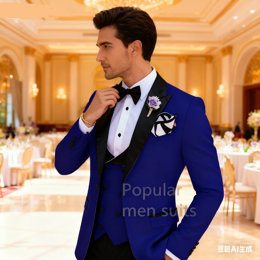

Novo 3-Piece Men's Formal Terno Business Suit with Notched Lapel Slim Fit Smoking Jacket Blazer for Wedding Party