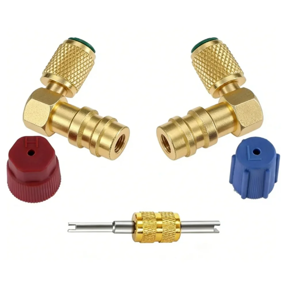 Valve Adapter Kit R12 To R134A Conversion High/Low Pressure AC Adapter Kit Quick Coupler Valve 90° Quick Coupling Valve Fittings