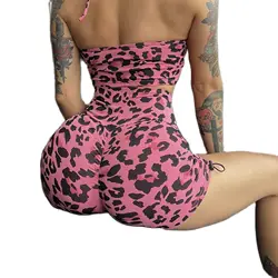 Leopard Print Fitness Shorts Women's Summer Draw Rope Elastic Buttock Lifting High Waist Speed Dry Sports Yoga Running