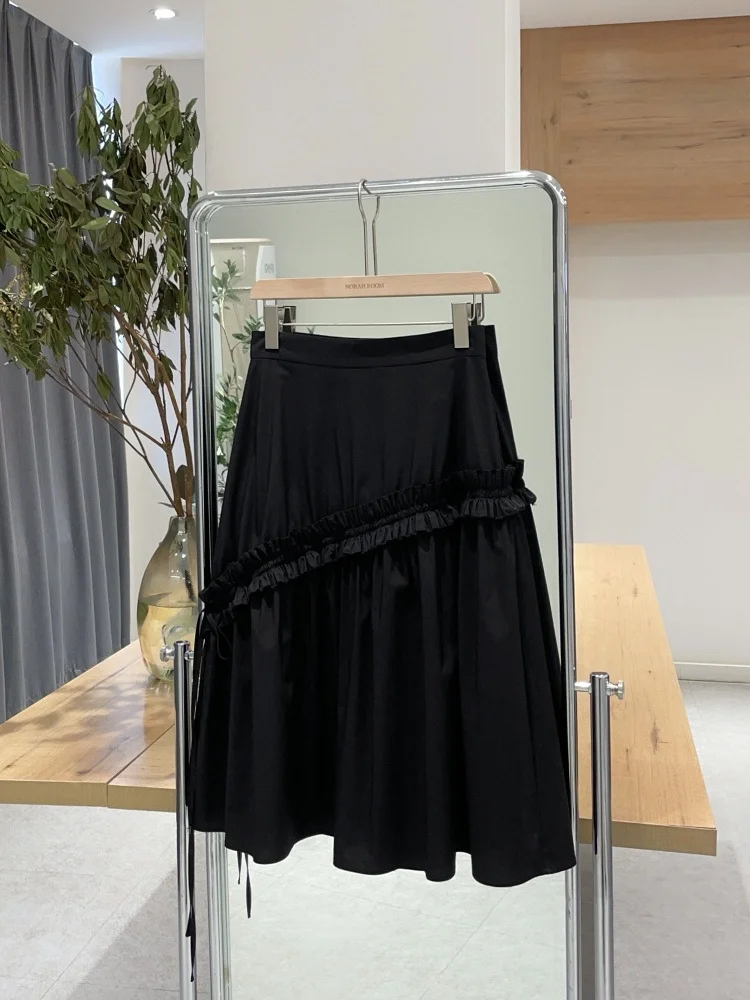 Nolara Spring 2026 New Arrival Half Skirt Patchwork Wood Grain Ruffle High Waist A-Line Casual Cotton Blend Zipper Back