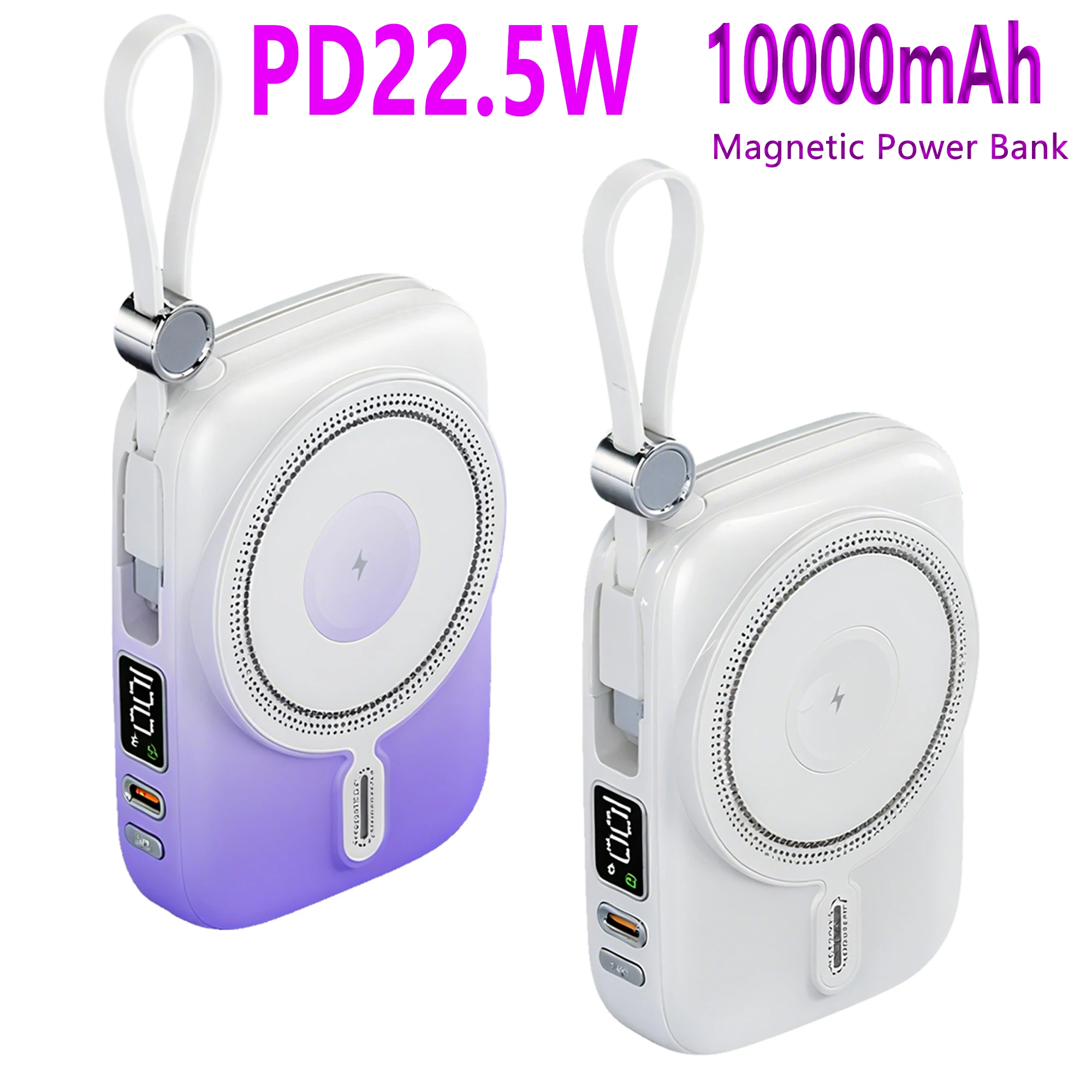 

MQIQI Magnetic Power Bank 10000mAh Built-in Cables Wireless Fast Charging PowerBank Rechargeable Batteries for iPhone 16 Watches