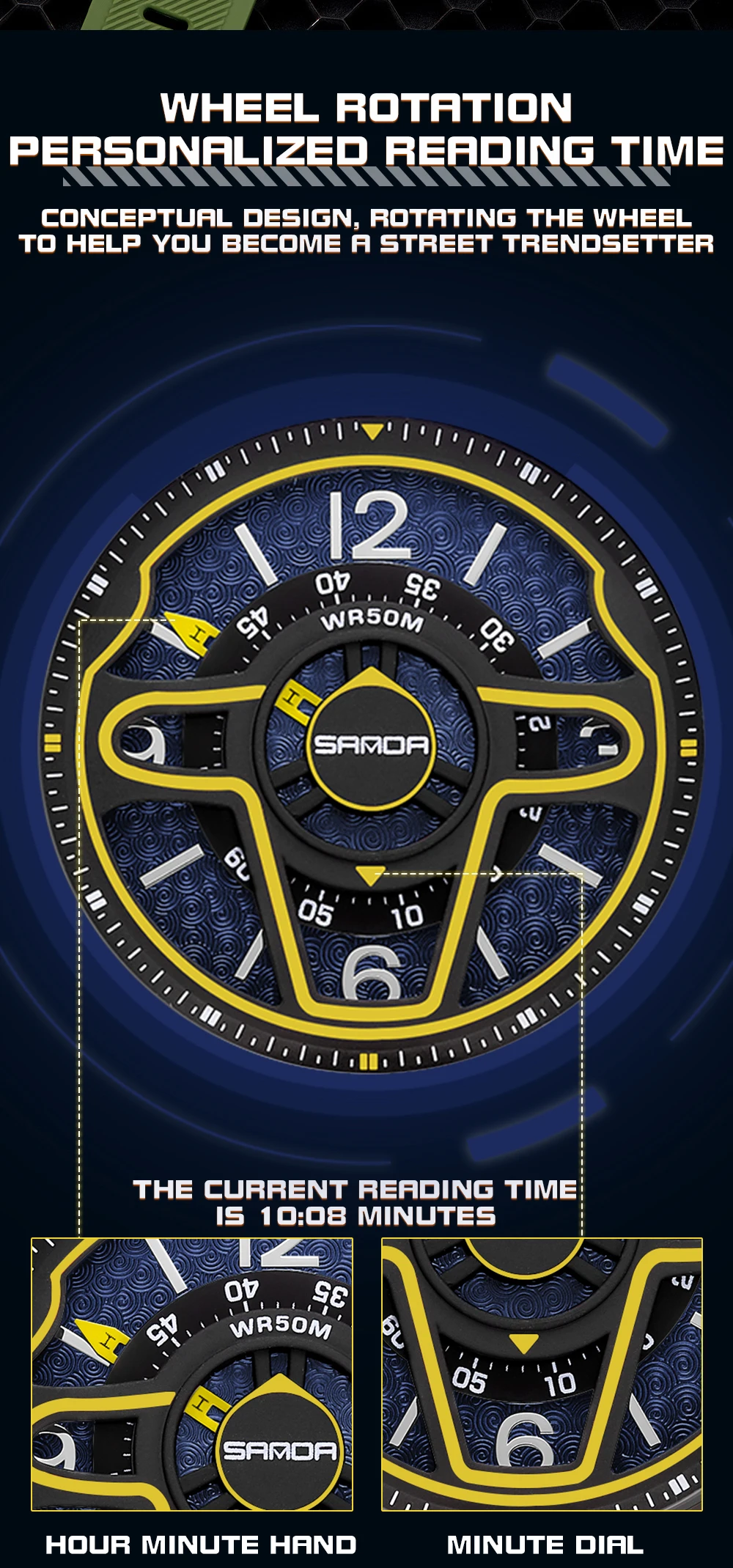 Sanda 9023 الدورية الهاتفي ساعة معصم للرجال ، لينة سيليكون حزام ، 50 متر مقاوم للماء ، حركة الكوارتز ، تصميم فريد من نوعه ، نموذج جديد ، الأعمال