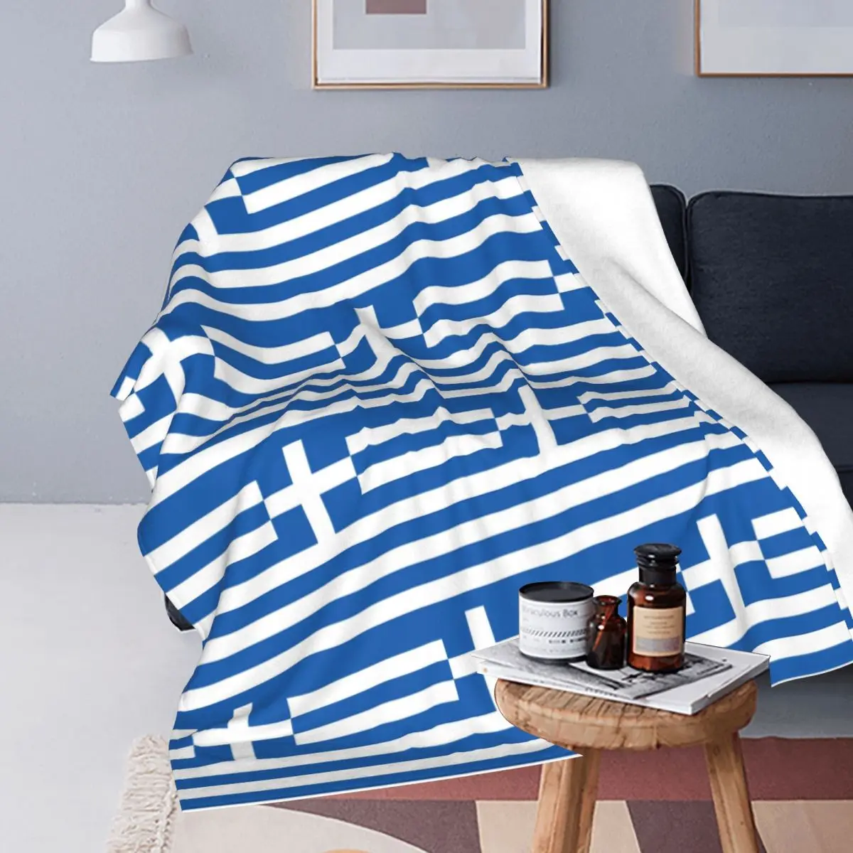 Flag Of Greece Blankets Soft Warm Flannel Throw Blanket Plush for Bed Travel Home Sofa