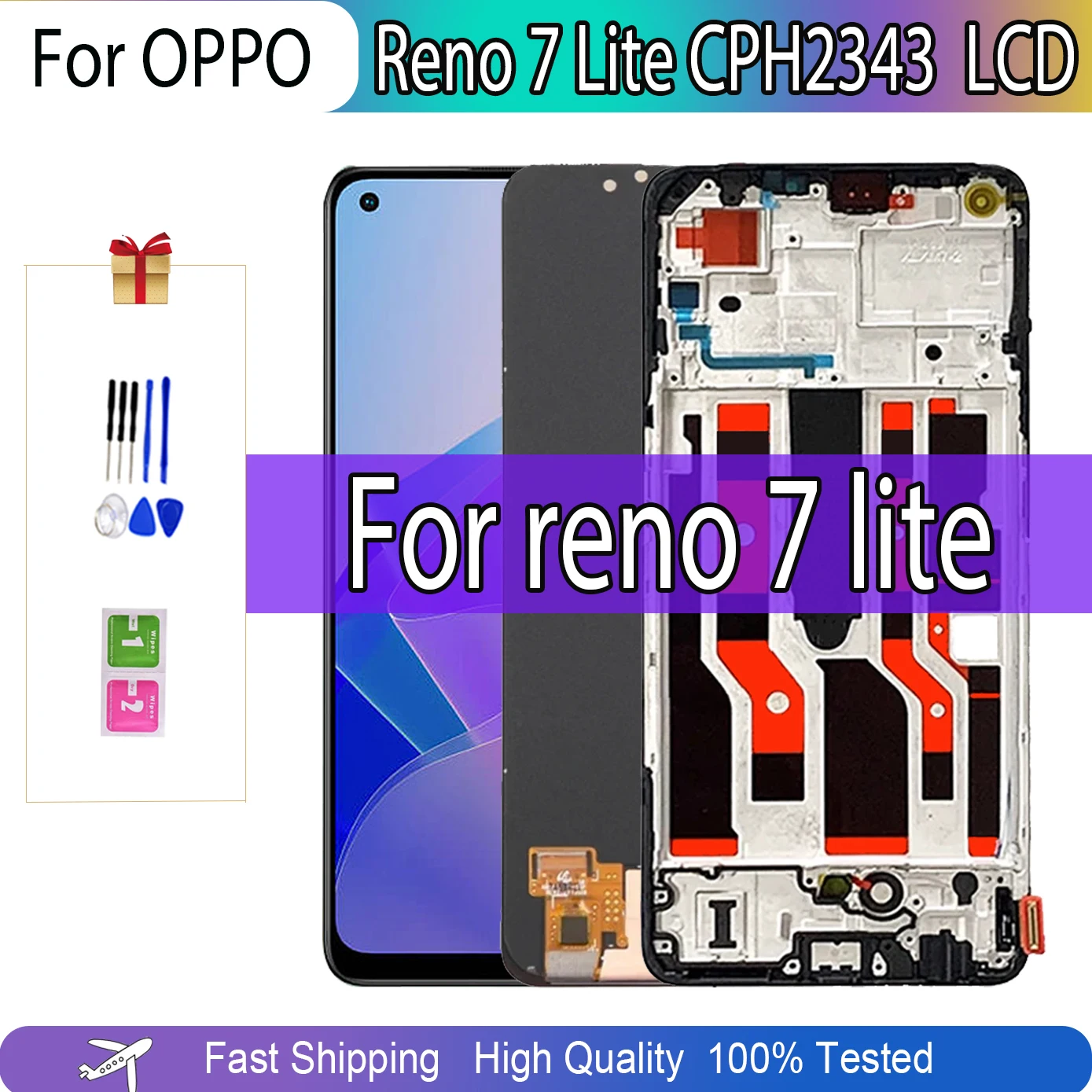 

High Quality 6.43"AMOLED For Oppo Reno7 Lite LCD CPH2343 Display Touch Panel Digitizer For Oppo Reno 7 Lite 7Lite Display Frame