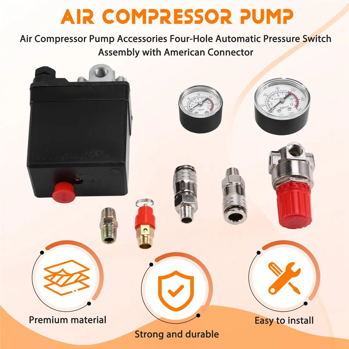 Hardwalking-Air Compressor Pump Accessories Four-Hole Automatic Pressure Switch Assembly with American Connector
