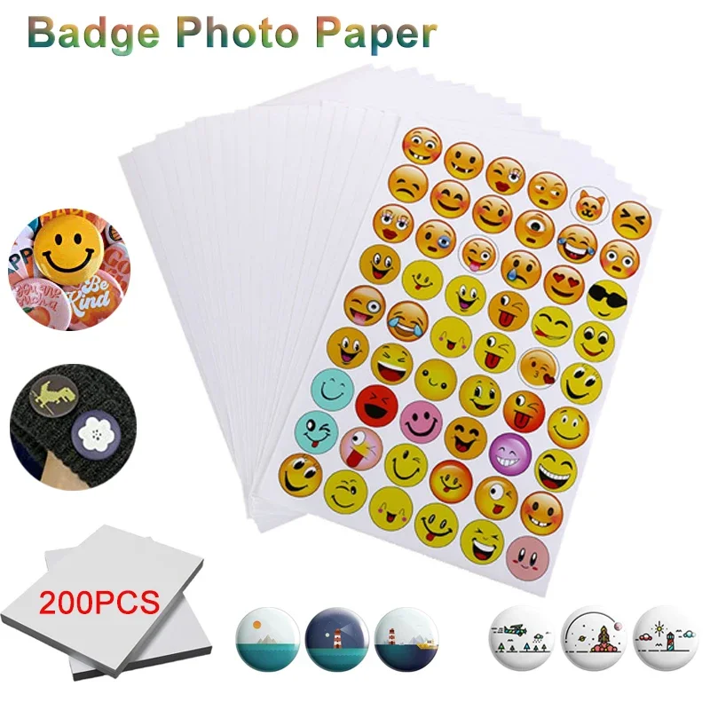 200 Pcs/2-Pack A4 Badge Button Photo Paper Tinplate Badge Picture Printing Paper Baji Pattern Printing High Gloss Photo Paper