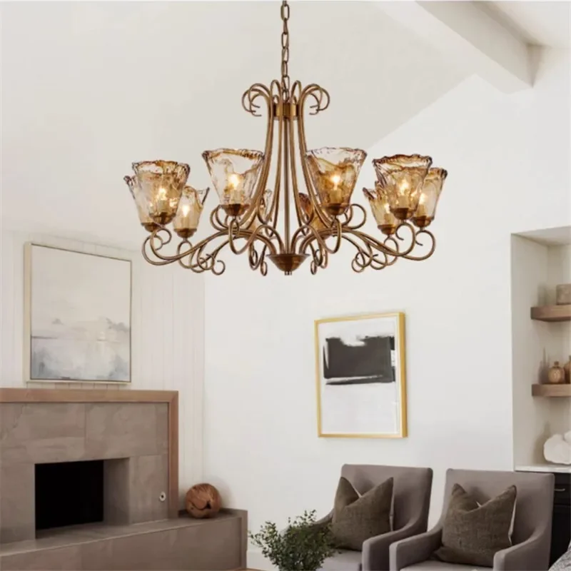

FAIRY American Village Brass Chandelier LED French Retro Living Room Restaurant Bedroom Study Villa Hotel Cafe Pendant Lamp