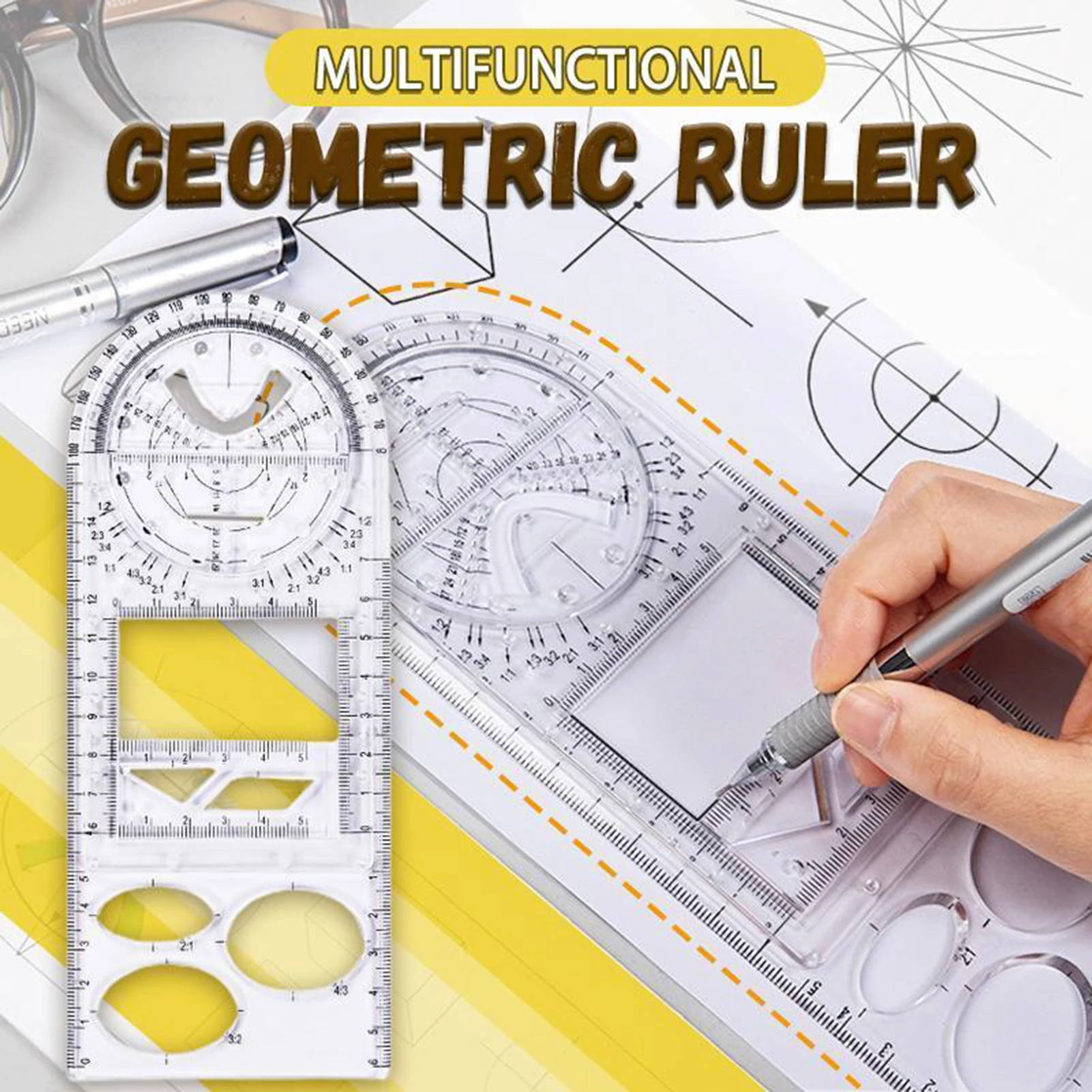 Multifunctional Geometric Ruler Measuring Templates Building Formwork Stencils for Mathematics Measuring Circle Protractor