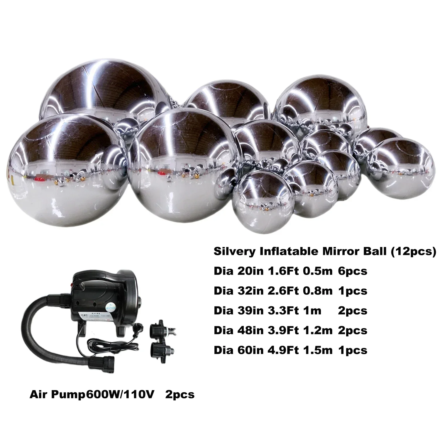 Silver Inflatable Mirror Ball Set Sealed Big Shinny Balls Reusable Giant  Sphere For Wedding Nightclub Decoration