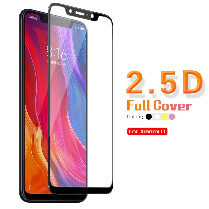 Colorful Full Coverage Tempered Glass For Xiaomi Mi 8 Screen Protector Film Glass Clear Front Cover Guard Sheild + Cloth Tools