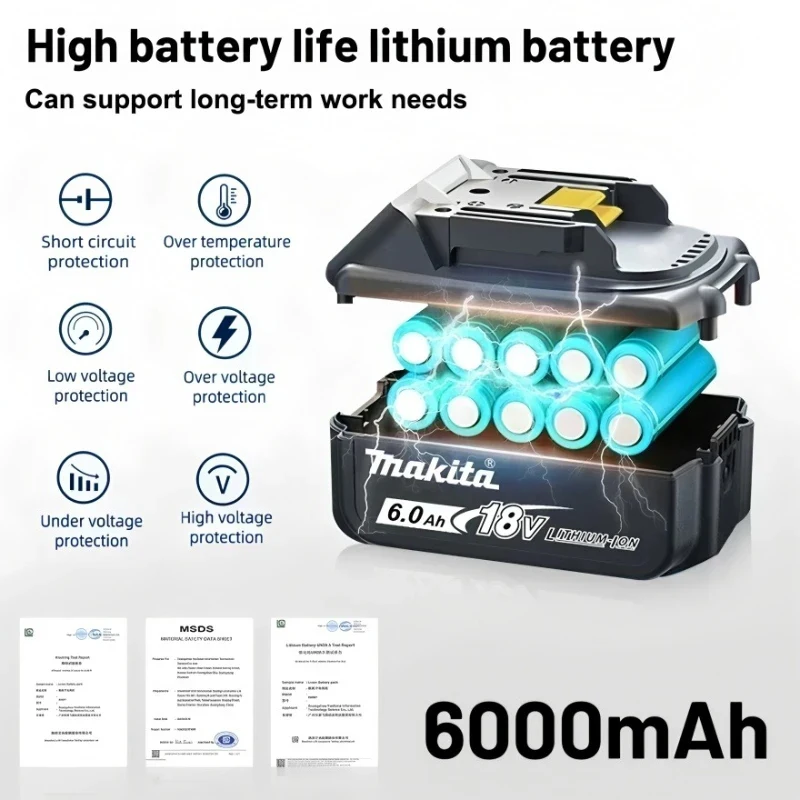 100% Genuine Makita 6Ah for Makita 18V Battery BL1860B BL1840 BL1830B BL1850B BL1850 BL1860 BL1815Replacement LithiumBattery