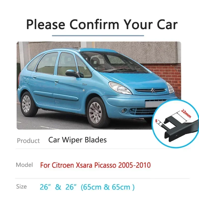 

For Citroen Xsara Picasso 2005 2006 2007 2008 2009 2010 Front Rear Wiper Blades Rubber Windshield Windscreen Windows Accessory